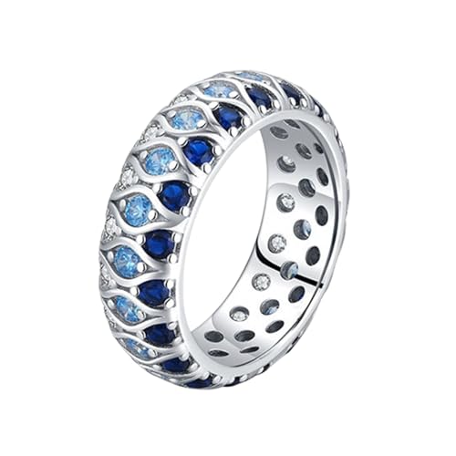 Wycian Freundschaftsringe Damen Blaue Ringe Damen Weißgold 14 Karat Au585 Runde Form Im Labor Hergestellter Saphir Größe 62 (19.7) Vorsteckring für Beliebt von Wycian