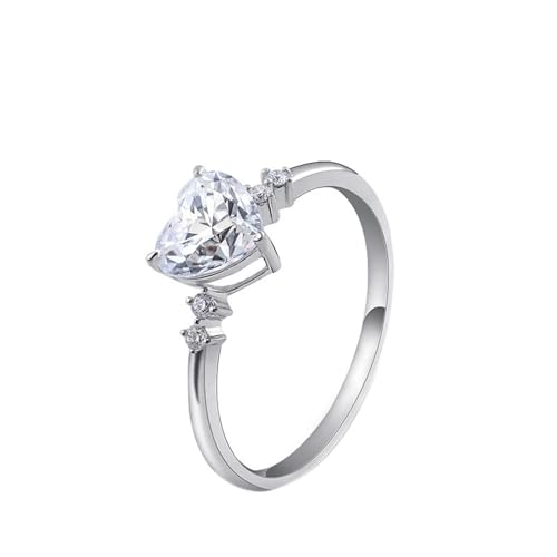 Wycian Freundschaftsringe Damen Ring Damen Weißgold 9K Moissanit Einfaches Herz Größe 56 (17.8) Beliebt für Tante Weihnachten Personalisierbar von Wycian