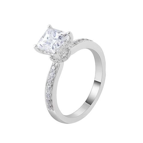 Wycian Freundschaftsringe Damen Ring Damen Weissgold 9K Moissanit mit 4 Krappen. Quadratischer Moissanit. 2 Ct Größe 57 (18.1) Elegant für Schwester Cocktail Personalisierbar von Wycian