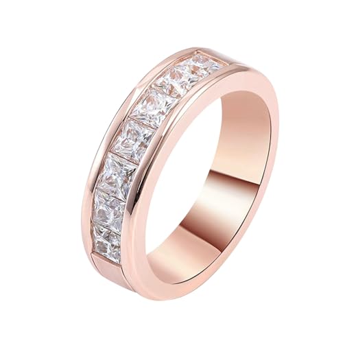 Wycian Freundschaftsringe Frau Frau, Frauen Ring Breit 18K Rosegold 18K Größe 54 (17.2) Moissanit Quadratschliff Weiß Gravur Für Abschlussball von Wycian