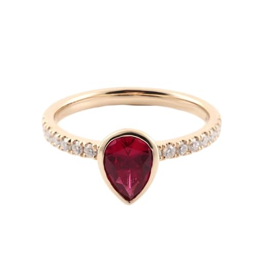Wycian Freundschaftsringe Frau Goldring für Damen 9K Gold Ruby Erstellt Träne Größe 45 (14.3) Einfach für Weihnachten Personalisierbar von Wycian