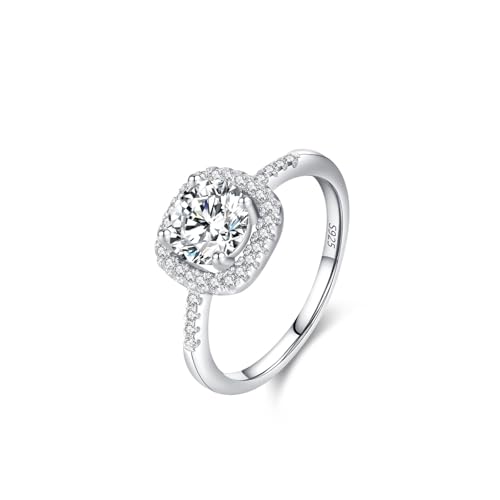 Wycian Freundschaftsringe Frauen Ehering Damen 925 Zirkonia Halo Größe 49 (15.6) für Mutter Geburtstag von Wycian