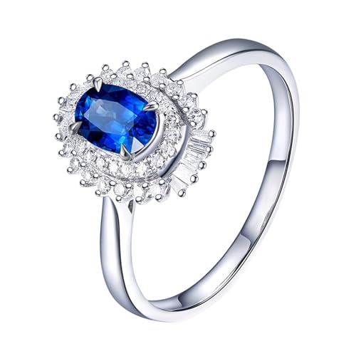 Freundschaftsringe Ringe, Verlobungsring Damen 750 18 Karat Weißgold Blume Lab Saphir 0.89CT Blau Ovalschliff VVS mit Diamant Weiß Größe 50 (15.9) von Wycian