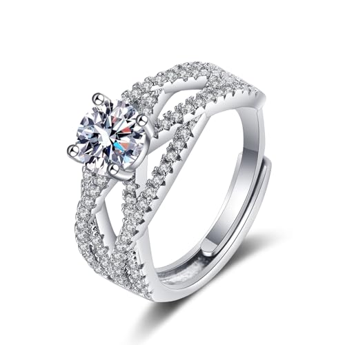 Wycian Freundschaftsringe Ringe Bandring Weißgold Damen Silber 18 Karat Moissanit „X“-Form Größe 56 (17.8) Klassisch für Mutter Neujahr Gravur von Wycian