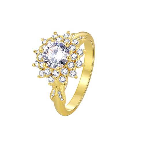 Wycian Freundschaftsringe Ringe Trauringe In Gold 9K Gold Au375 Moissanit Blume Größe 52 (16.6) Elegant für Schwester Abschluss Gravur von Wycian