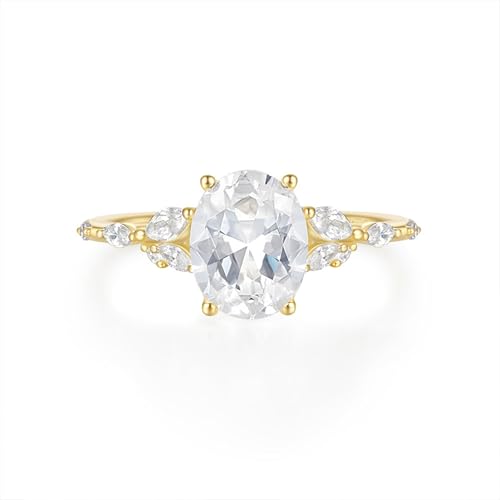 Wycian Freundschaftsringe Ringe bff Ringe Gold 9K Gelbgold Au375 7X9mm Ovale Form Moissanit Größe 57 (18.1) Vorsteckring für Lesben Klassisch Schmuck von Wycian
