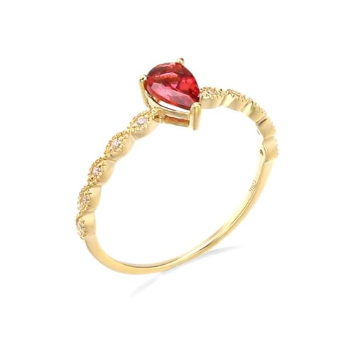 Wycian Freundschaftsringe Rot, Ring Gold Zart 18K Gelbgold Turmalin Rot Birnenform mit Kubischer Zirkonia Weiß Größe 53 (16.9) für Damen Abschluss von Wycian