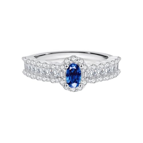 Wycian Freundschaftsringe Rune Modeschmuck Ringe Blau Weißgold 9K Au375 3X5mm Ovale Form Im Labor Hergestellter Saphir Größe 61 (19.4) Vorsteckring von Wycian