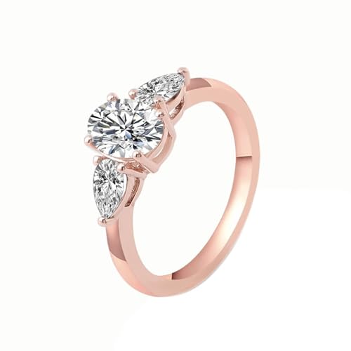 Wycian Freundschaftsringe Rune Ring Personalisiert Rosegold 18 Karat Roségold Moissanit Oval und Wassertropfen mit Moissanit Größe 52 (16.6) Beliebt für Schwester Weihnachten Personalisierbar von Wycian