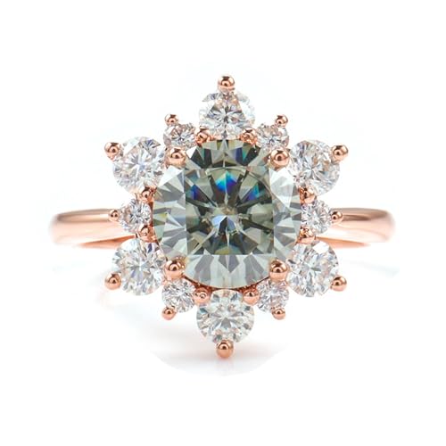 Wycian Freundschaftsringe Verlobungsring Rosegold 14 Karat Roségold Moissanit Blume Größe 62 (19.7) Elegant für Lesben Weihnachten Gravur von Wycian
