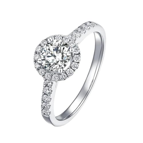 Wycian Freundschaftsringe Vintage Eheringe Weissgold Damen 9K Moissanit mit 4 Krallen. Rund. Moissanit. 1 Ct Größe 47 (15.0) Elegant für Schwester Cocktail Gravur von Wycian
