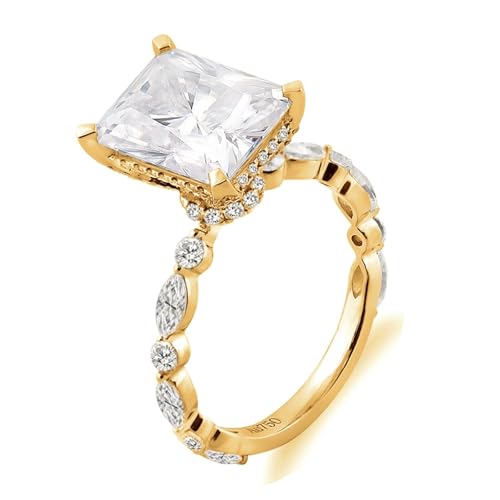 Wycian Freundschaftsringe Vintage Engagement Ring For Women 18K Gold Gelb Moissanit Geometrisch Größe 50 (15.9) Elegant für Tante Neujahr Personalisiert von Wycian