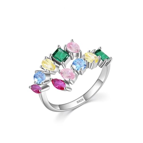Wycian Freundschaftsringe zum Gravieren Ehering 925 Silber 1.9mm Zirkonia Doppelreihiger Offener Ring mit Farbigen Zirkonen Größe 49 (15.6) für Abschluss von Wycian