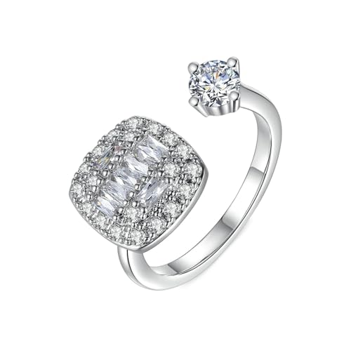 Wycian Freundschaftsringe zum Gravieren Ring 18K Silber 18 Karat Weißgold No-Metal-Stamp (Fashion Only) Moissanit mit Rechteckigen und Runden Zirkonia Größe 45 (14.3) Klassisch für Mutter Cocktail von Wycian
