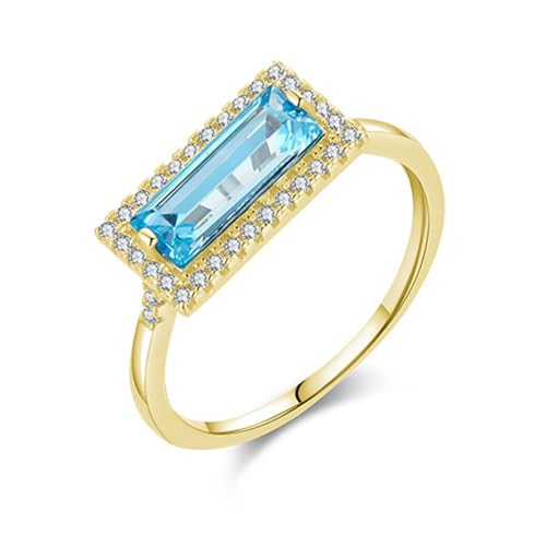 Wycian Freundschaftsringe zum Gravieren Ringe Gold Aesthetic 9K Gelbgold Au375 4X10mm Rechteckform Topas Größe 53 (16.9) Vorsteckring für Mutter Einfach von Wycian