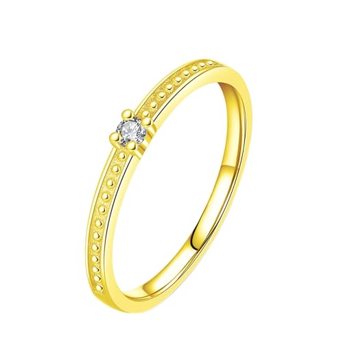 Wycian Freundschaftsringe zum Gravieren Trauringe Gold 9K Gelbgold Au375 2mm Runde Form Diamant Größe 61 (19.4) Vorsteckring für Lesben Klassisch Schmuck von Wycian