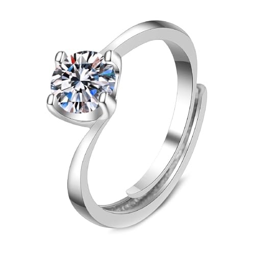 Wycian Freundschaftsringe zum Gravieren Verlobungsring 18 Karat Silber 18 Karat Weißgold Labordiamant Eleganter. Gewellter. Runder Zirkonia mit 4 Zinken. 1 Karat. 6 mm Größe 47 (15.0) für Mutter von Wycian