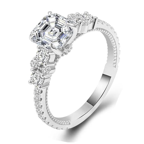 Wycian Freundschaftsringe zum Gravieren Weißgold Ring Damen 18 Karat Moissanit Quadrat Größe 58 (18.5) Elegant für Lesben Weihnachten Personalisierbar von Wycian