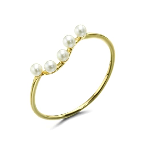 Wycian Gold Ring 18K, Ringe Gold Boho Perle Weiß Runde Form Größe 58 (18.5) für Damen Geburtstag von Wycian