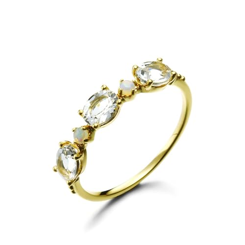 Wycian Goldring Damen 18K, Ring Gold Verlobung Topas Weiß Ovale Form Größe 58 (18.5) für Abschluss von Wycian