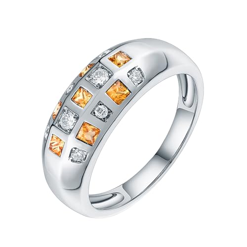 Herren Ring 58, Verlobungsring Herren Weißgold 18 Karat Lab Saphir 0.36CT Gelb Prinzessschliff VVS mit Diamant Natur 0.16CT Weiß Gravur für Hochzeit von Wycian