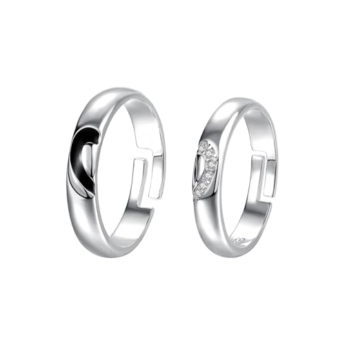 Wycian Herren Ringe Modeschmuck Trauringe Silber 925 Schwarz Sterlingsilber Von Herz zu Herz Verstellbar Beliebt für Paar Schwester Valentinstag von Wycian