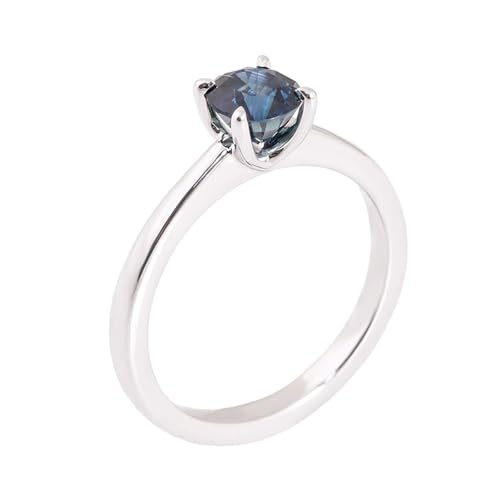 Wycian Hochzeitsband Blau Eheringe In Weißgold 9K Moissanit Solitär mit Dunkelblauem Moissanit Größe 53 (16.9) Beliebt für Lesben Weihnachten Gravur von Wycian