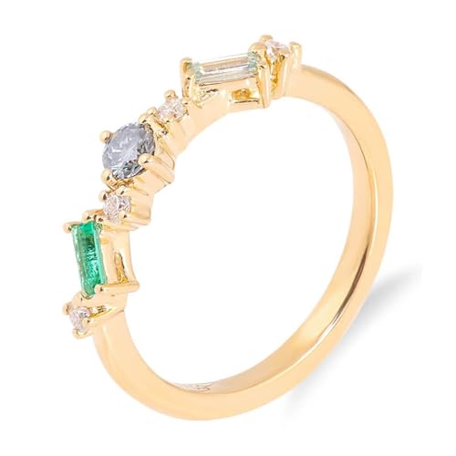 Wycian Hochzeitsring Damen Gold Ring Engagement Gelb 9 Karat Gold Im Labor Hergestellter Smaragd Geometrisch Größe 57 (18.1) Elegant für Frau Cocktail Personalisierbar von Wycian