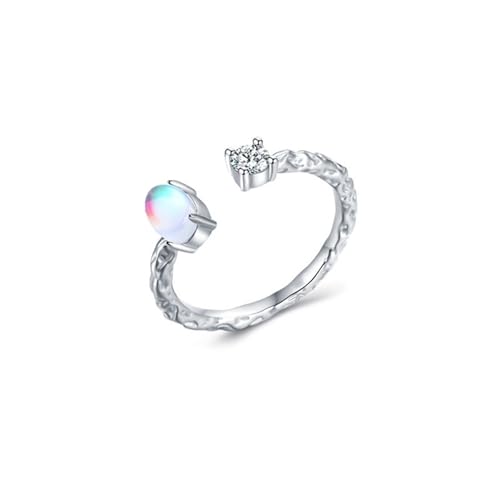 Wycian Hochzeitsring Damen Ring Damen Mondstein Weißgold 9K Au375 4X6mm Ovale Form Größe 53 (16.9) Vorsteckring für Schwester Modern Schmuck Geschenk von Wycian
