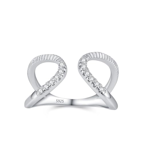 Wycian Hochzeitsringe 60 Damen Ring mit Steinen 925er Sterlingsilber 1.8mm Hohllinie, Doppellagiges Offenes Band für Mutter Hochzeit von Wycian