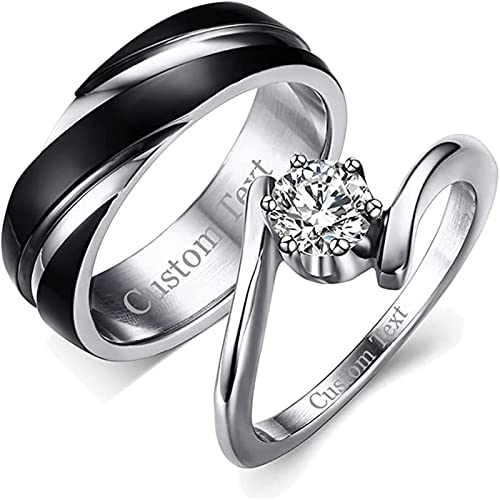 Wycian Hochzeitsringe 925, Herz Ring Damen 2 Stück 4mm 6mm Silber Schwarz Doppelrutschen Zyklon für Paare Größe Damen 60 (19.1) Herren 65 (20.7) von Wycian