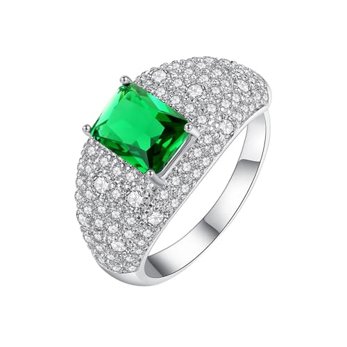 Wycian Hochzeitsringe Damen Ringe Silber Modeschmuck 18 Karat Weißgold Tsavorit mit Grünem Rechteckigem Zirkonia Größe 65 (20.7) Klassisch für Lesben Abschluss Personalisierbar von Wycian