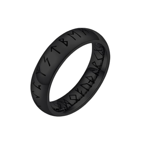 Wycian Hochzeitsringe Lesben, Edelstahlringe Damen Schwarz Größe 52 (16.6) Wikingerfiguren Breit 6mm Personalisiert für Mutter Abschluss von Wycian