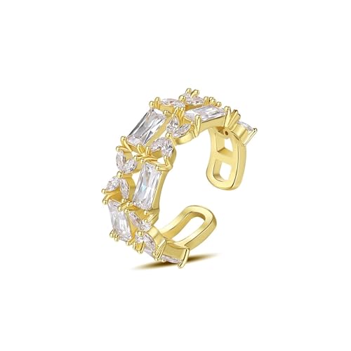 Wycian Hochzeitsringe Modern Eheringe 18 Karat Gold Moissanit Ausgehöhlt mit Geometrischem Zirkonia Größe 63 (20.1) Klassisch für Schwester Verlobung Personalisiert von Wycian