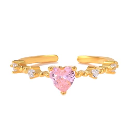 Wycian Hochzeitsringe Modern Modeschmuck Ring Pink Gold 14 Karat Gelbgold Au585 Herzform Rosa Saphir Größe 52 (16.6) Vorsteckring für Mutter Einfach von Wycian