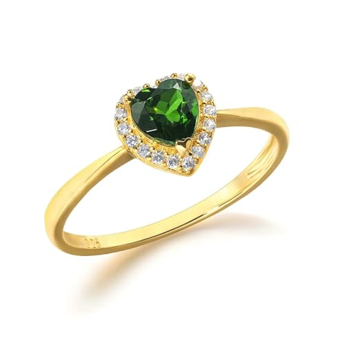 Wycian Hochzeitsringe Silber 925, Ring Gold Verlobung Diopsid 5X5mm Olivgrün Herzform mit Kubischer Zirkonia Weiß Größe 66 (21.0) für Damen Neujahr von Wycian