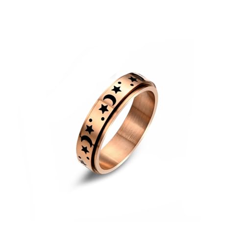 Wycian Hochzeitsringe Zur Deko, Freundschaftsringe Rosegold Edelstahl Größe 67 (21.3) Angst Spinner Ring Vintage Stern Mond 5,8mm Gravur für Damen Neujahr von Wycian
