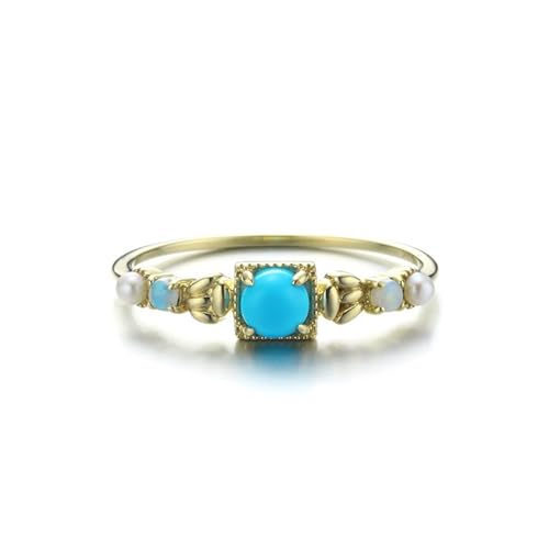 Wycian Hochzeitsringe Zur Deko, Goldring Damen Wasserfest 14K Gold Türkis Grün Runde Form mit Opal Weiß Größe 57 (18.1) für Neujahr von Wycian