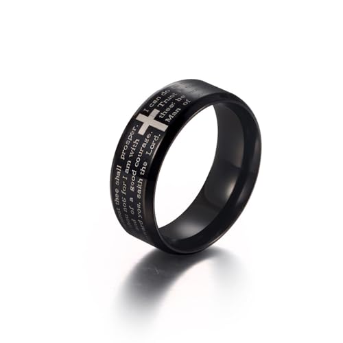 Wycian Hochzeitsringe Zur Deko, Ringe Edelstahl Frauen Schwarz Größe 67 (21.3) 7.8mm Kreuz Schrift Gravur für Damen Neujahr von Wycian