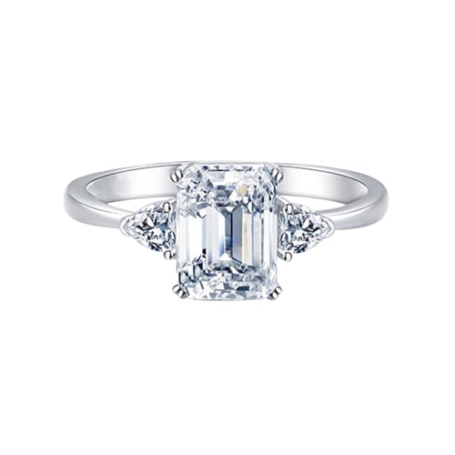 Wycian Hochzeitsringe mit Gravur Hochzeitsringe Weißsgold 14 Karat Au585 6X8mm Rechteckform Moissanit Größe 49 (15.6) Vorsteckring für Mutter Einfach von Wycian
