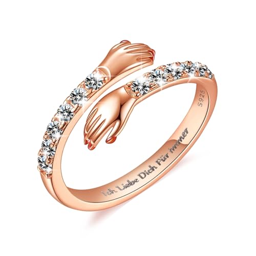 Ring Rosegold, Ring Silber 925 Damen Promise Ring "Ich Liebe Dich Für immer" Gravierte Worte Umarmung Hände Offener Ring von Wycian