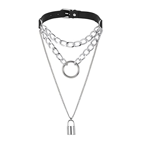 Wycian Kette Damen Modeschmuck, Halskette Kette 3 Lagigesilber Geometrische Verschlusskette Verstellbare Halskette für Frauen Party Jubiläum von Wycian