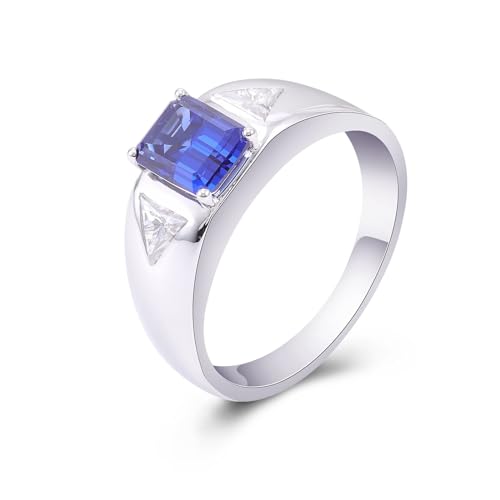 Wycian Männer Ring Gravur, Verlobungsring Diamant 14K Größe 61 (19.4) Im Labor Hergestellter Saphir Rechteckschliff Blau Gravur Für Abschlussball von Wycian