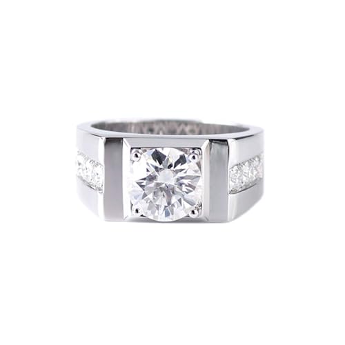 Männer Ringe Retro, Diamant Ring Modeschmuck 18K Größe 58 (18.5) 1 Moissanit 1Ct Rundschliff Weiß Gravur Für Vatertag von Wycian