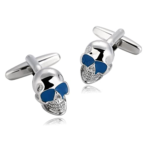 Wycian Manschettenknöpfe Blau, Manschettenknöpfe Herren Totenkopf Rostfreier Stahl 1X1.4CM für Männer Vater Freund Tuxedo Shirt von Wycian