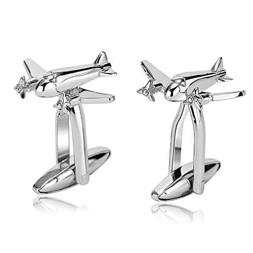 Wycian Manschettenknöpfe Flugzeug, Manschettenknöpfe Herren Flugzeug Jetflugzeug Silber Rostfreier Stahl 2.2X1.8CM für Männer Vater Freund Tuxedo Shirt von Wycian