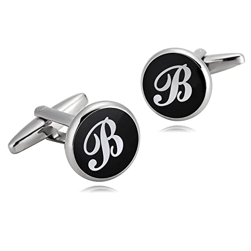 Wycian Manschettenknöpfe Herren mit Initialen, Manschettenknöpfe Herren Buchstaben Brief Rund Schwarz-Weiss Rostfreier Stahl für Männer Tuxedo Shirt von Wycian