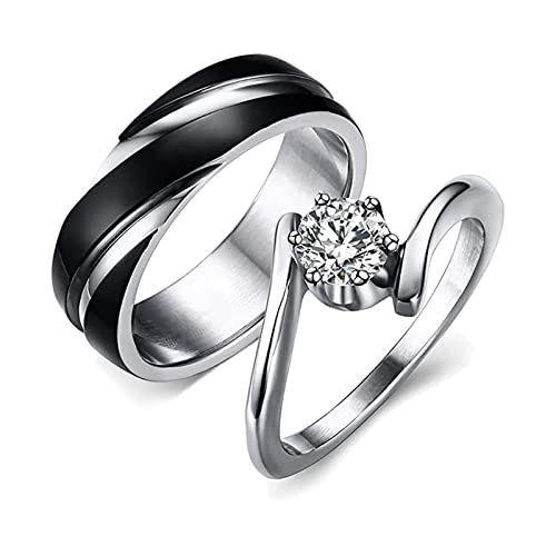 Wycian Matching Rings, Couple Rings Silver 2 Stück 6mm Zirkonia Edelstahl Silber Schwarz Doppelrutschen Zyklon Größe Damen 54 (17.2) Herren 57 (18.1) von Wycian