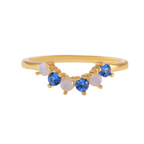 Wycian Matching Rings Aesthetic Eheringe Blau mit Gravur Gold 14 Karat Gelbgold Au585 Runde Form Im Labor Hergestellter Saphir Größe 53 (16.9) Vorsteckring von Wycian