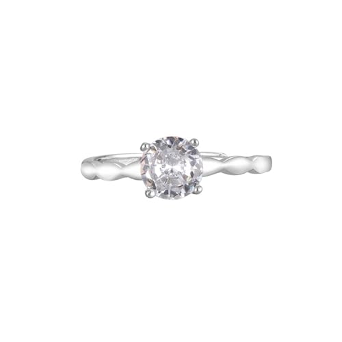 Wycian Matching Rings Aesthetic Verlobungsring Damen 750 18 Karat Weißgold Au750 Moissanit Solitär Größe 61 (19.4) Klassisch für Tante Cocktail Gravur von Wycian